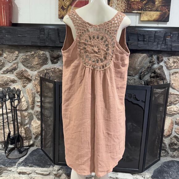 SHEIN Vacay Lace Tank Dress Sleeveless Cotton Boho Minimalist Beach sz L Brown - Picture 5 of 9